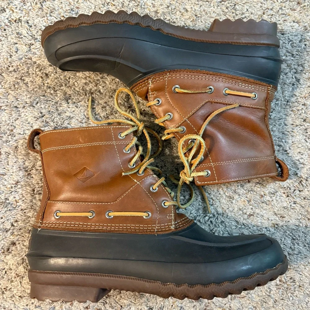 Sperry Men's Brown Leather and Gray Rubber Boots